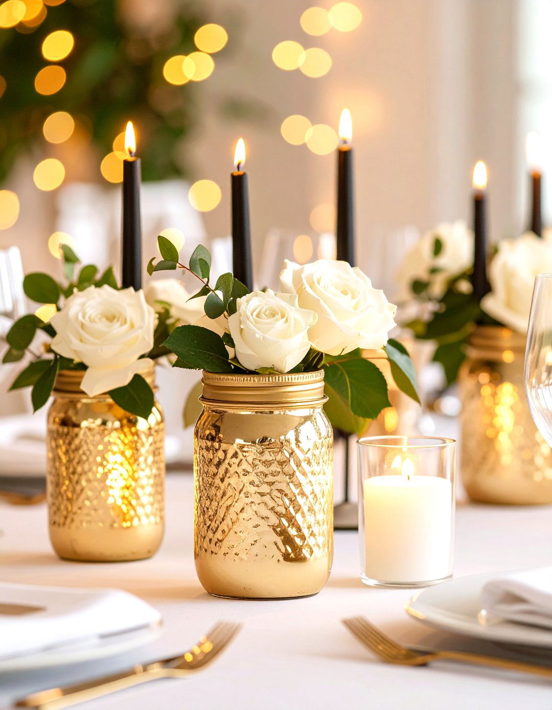Gold Leaf Elegant Luxe - 20 Mason Jar Centerpiece Ideas