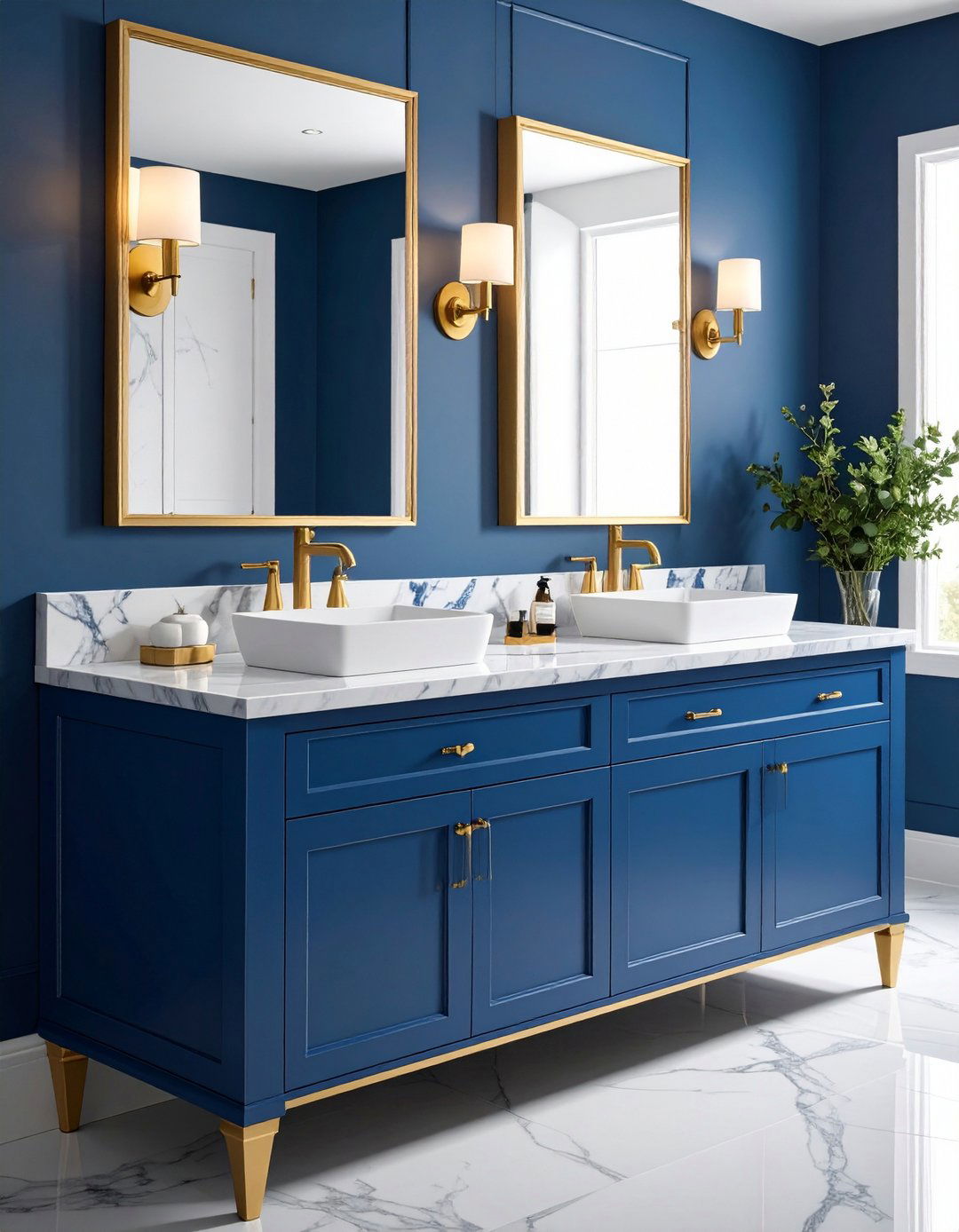 Gold Trimmed Blue Marble Countertops - 20 Blue and Gold Bathroom Ideas