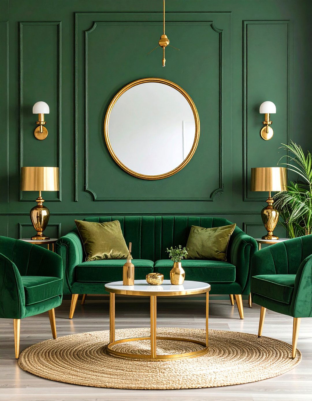 Gold and Brass Accents with Sage Green - 20 Sage Green Living Room Ideas