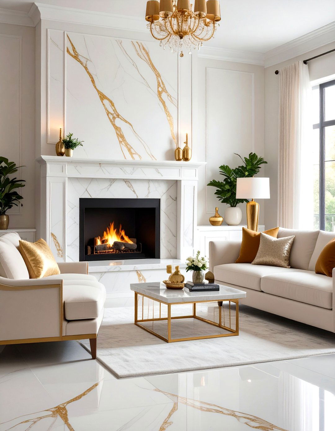Golden Veined Quartz Fireplace Surround - 20 Quartz Fireplace Surround Ideas