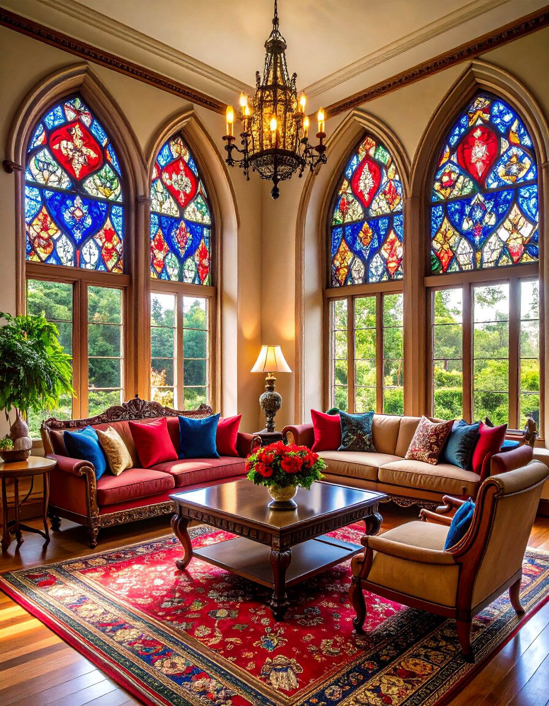 Gothic Castle Living Room Stained Glass Accents - 20 Castle Living Room Ideas