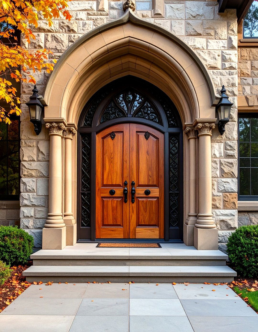 Gothic Front Door with Buttress Inspired Side Elements - 20 Gothic Front Door Ideas
