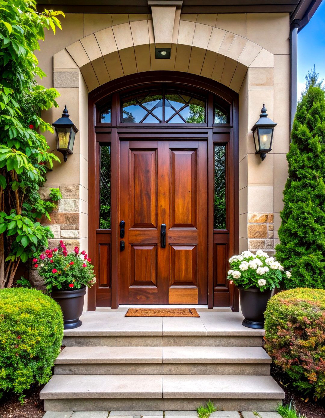 Gothic Front Door with Dark Stained Wood Finish - 20 Gothic Front Door Ideas