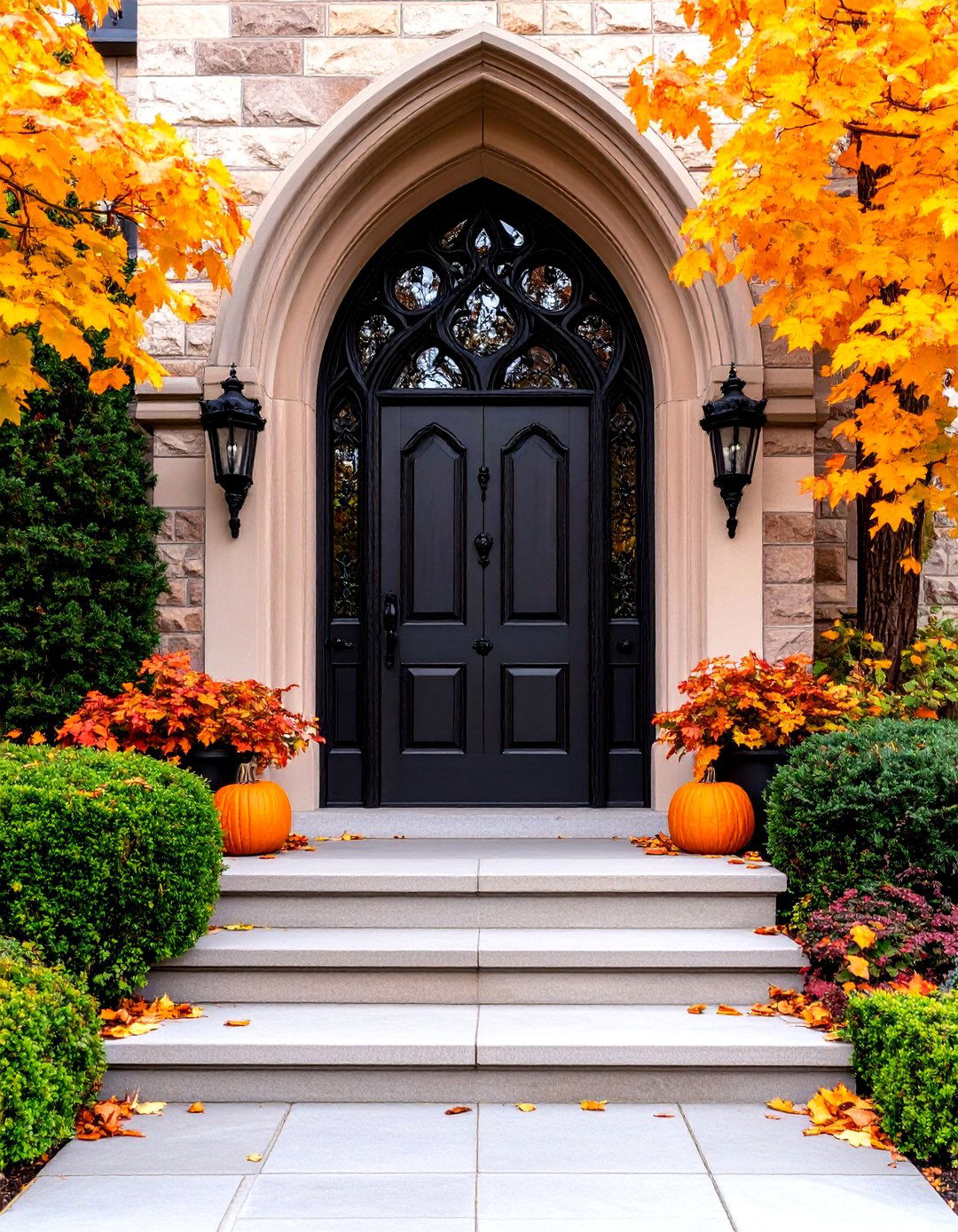 Gothic Front Door with Gargoyle Decorative Elements - 20 Gothic Front Door Ideas