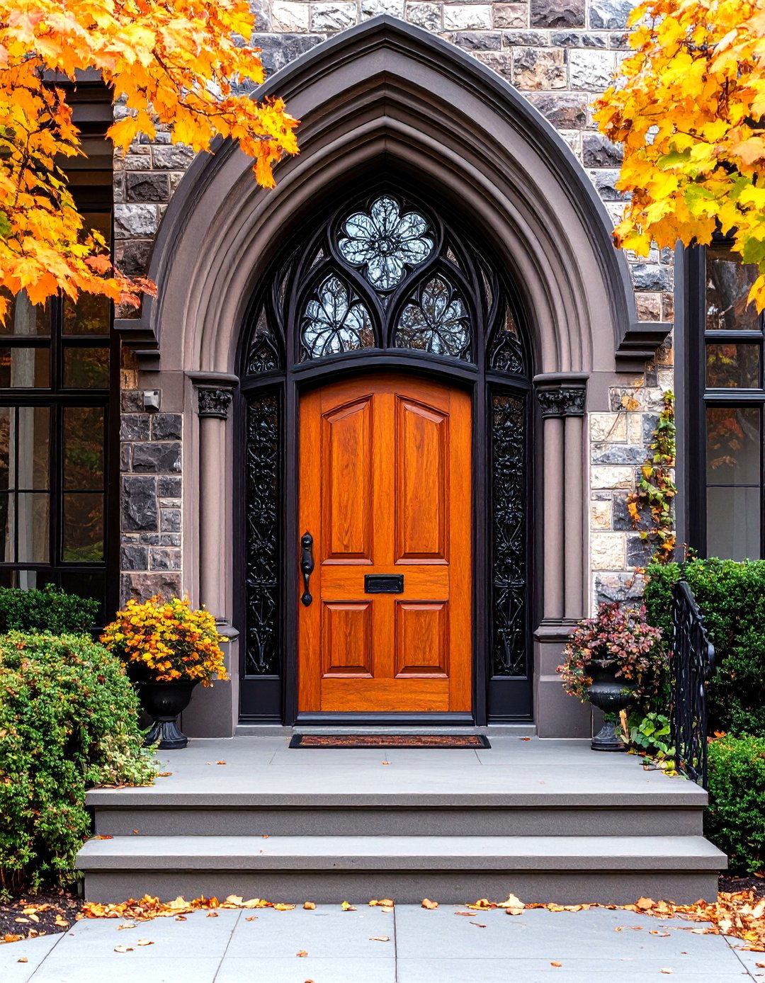 Gothic Front Door with Pointed Arch Transom - 20 Gothic Front Door Ideas