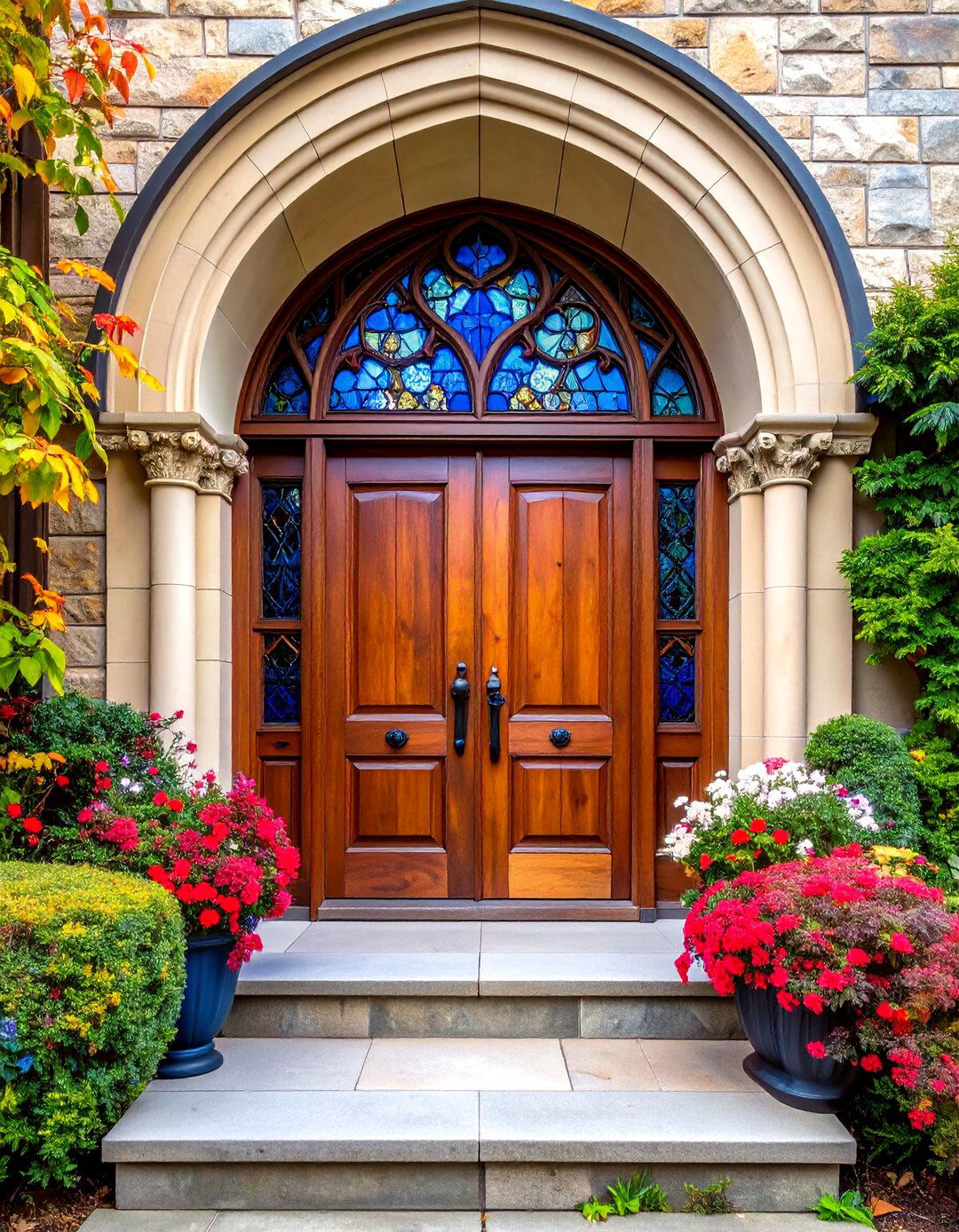 Gothic Front Door with Stained Glass Inserts - 20 Gothic Front Door Ideas