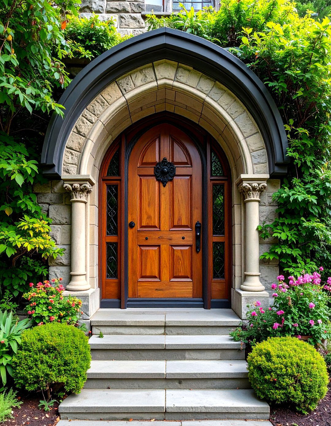 Gothic Front Door with Stone Arch Surround - 20 Gothic Front Door Ideas