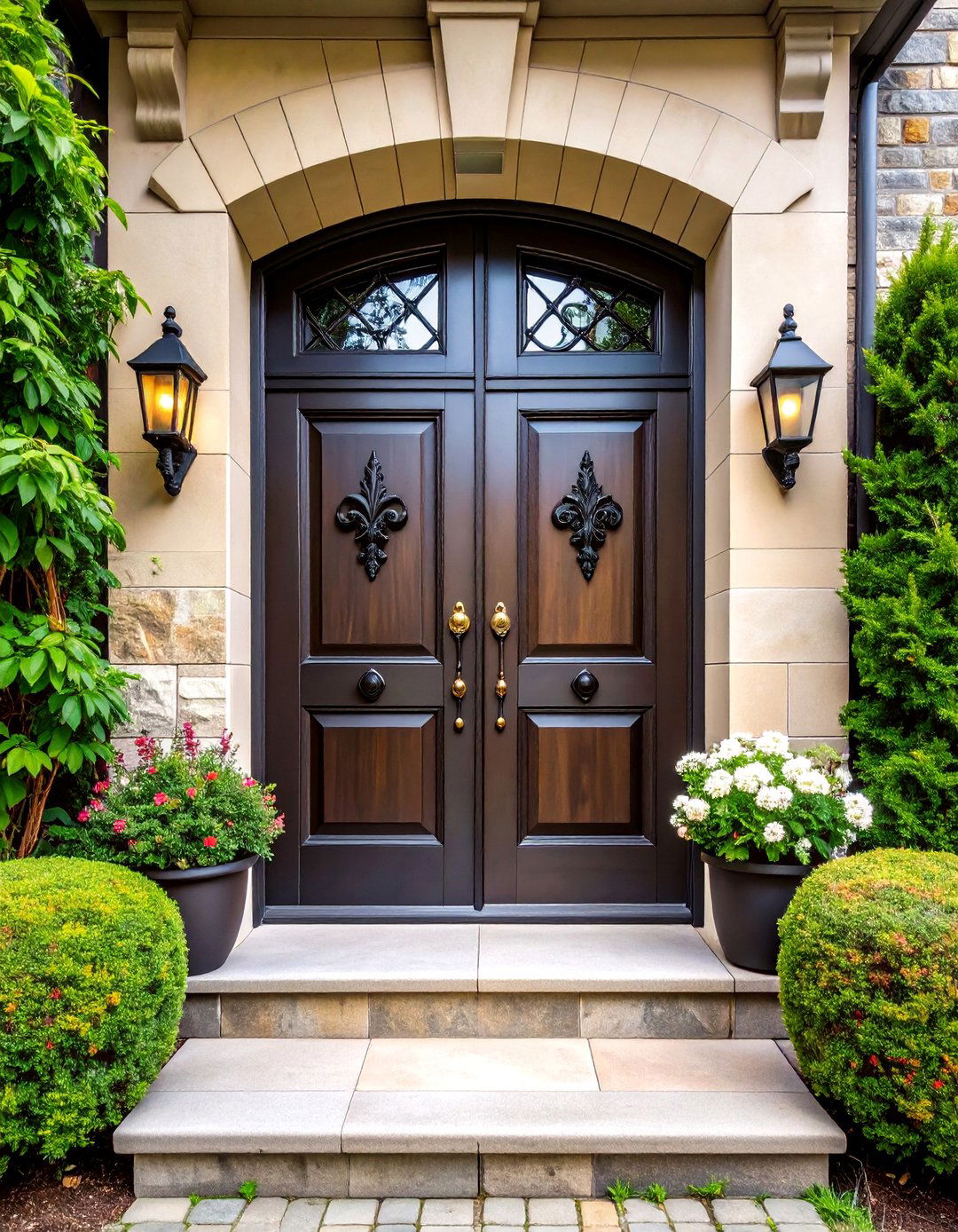 Gothic Front Door with Wrought Iron Fleur de Lis Hardware - 20 Gothic Front Door Ideas