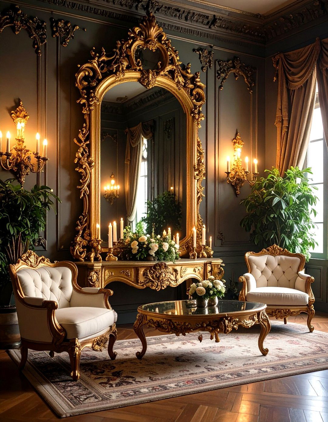 Gothic Living Room Gleaming with Ornate Mirrors - 20 Gothic Living Room Ideas