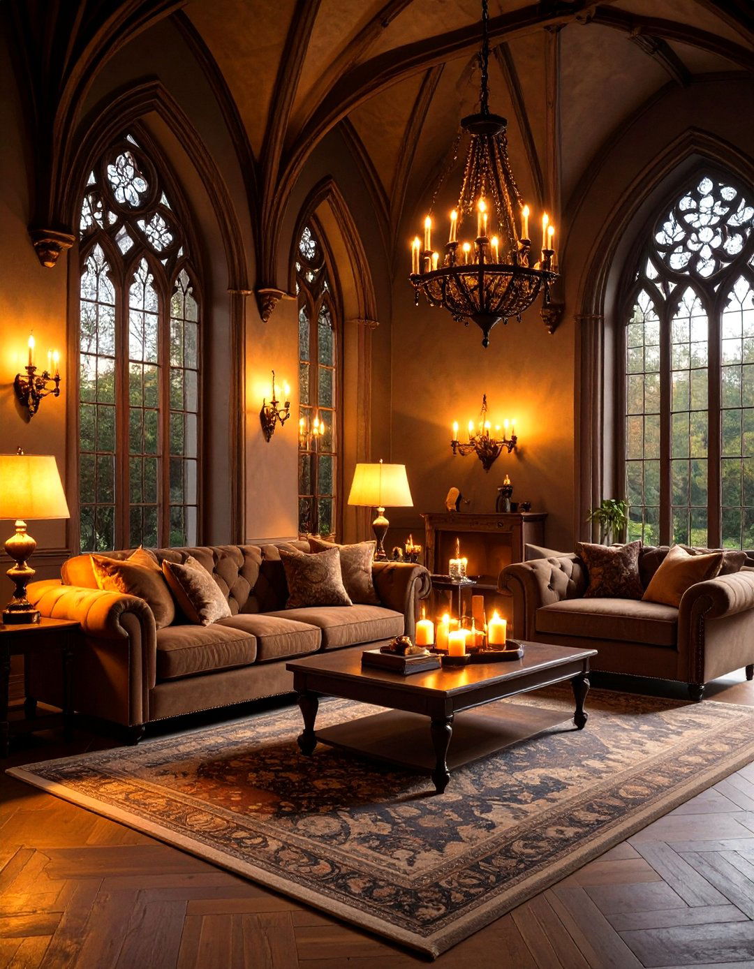 Gothic Living Room Glowing with Layered Lighting - 20 Gothic Living Room Ideas