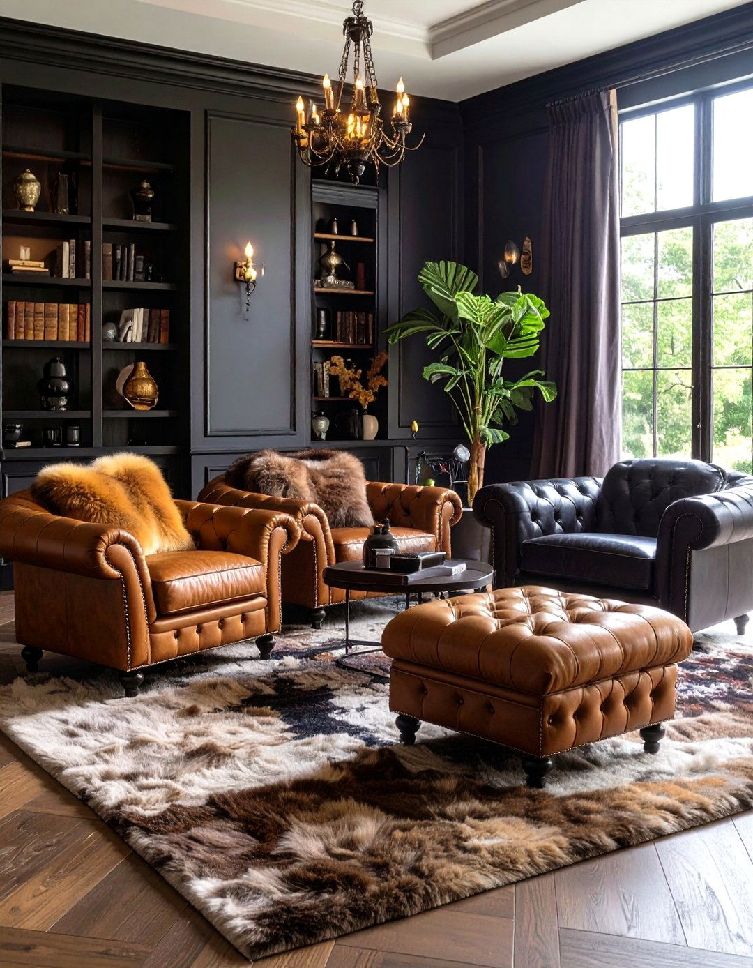 Gothic Living Room Layered with Luxe Textures - 20 Gothic Living Room Ideas