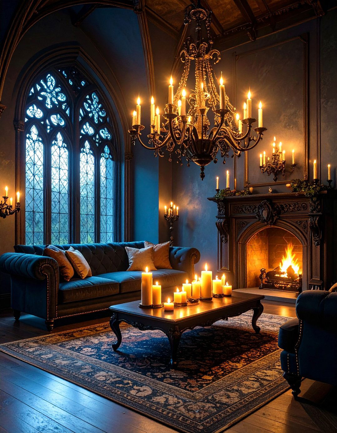 Gothic Living Room Lit by Candle Chandeliers - 20 Gothic Living Room Ideas