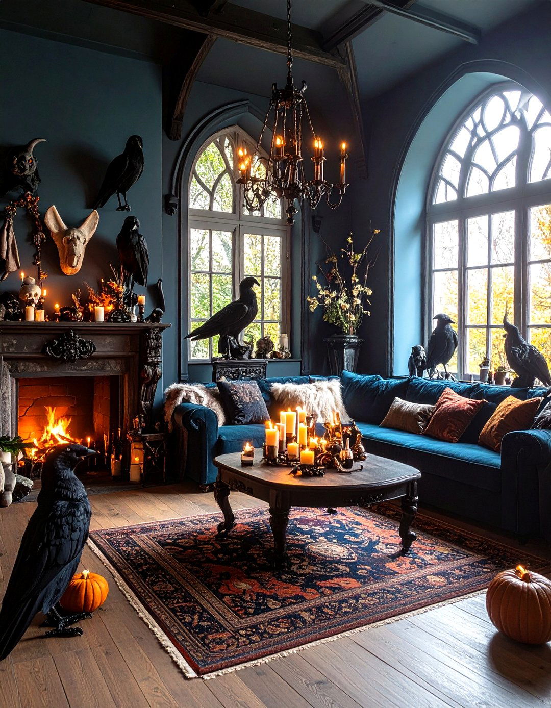 Gothic Living Room Showcasing Sculptural Art and Curiosities - 20 Gothic Living Room Ideas