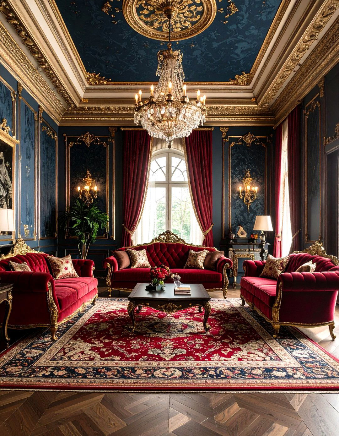 Gothic Living Room Transformed by Damask Wallpaper - 20 Gothic Living Room Ideas