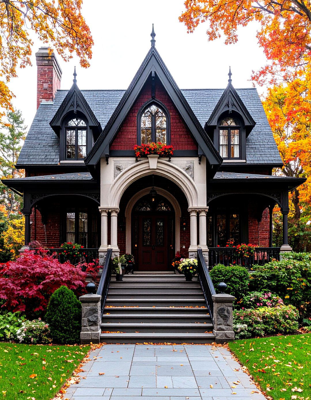 Gothic Revival Open Gable Porch with Pointed Arch Details - 20 Open Gable Porch Ideas