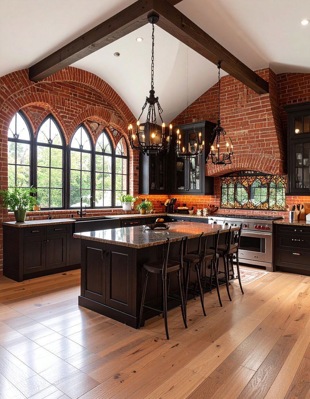 Gothic Revival Red Brick Kitchen Dramatic Grandeur - 20 Red Brick Kitchen Ideas