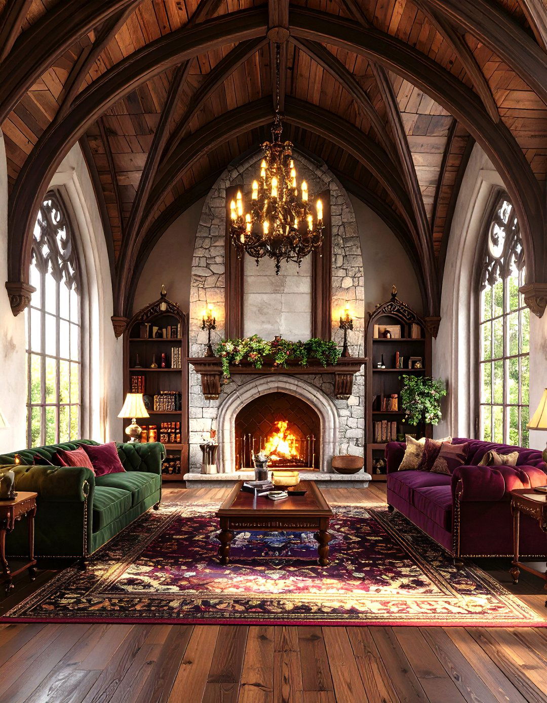 Gothic Revival Rooms With Fireplaces With Vaulted Ceilings Featuring Dramatic Arched Elements - 20 Rooms With Fireplaces With Vaulted Ceilings Features