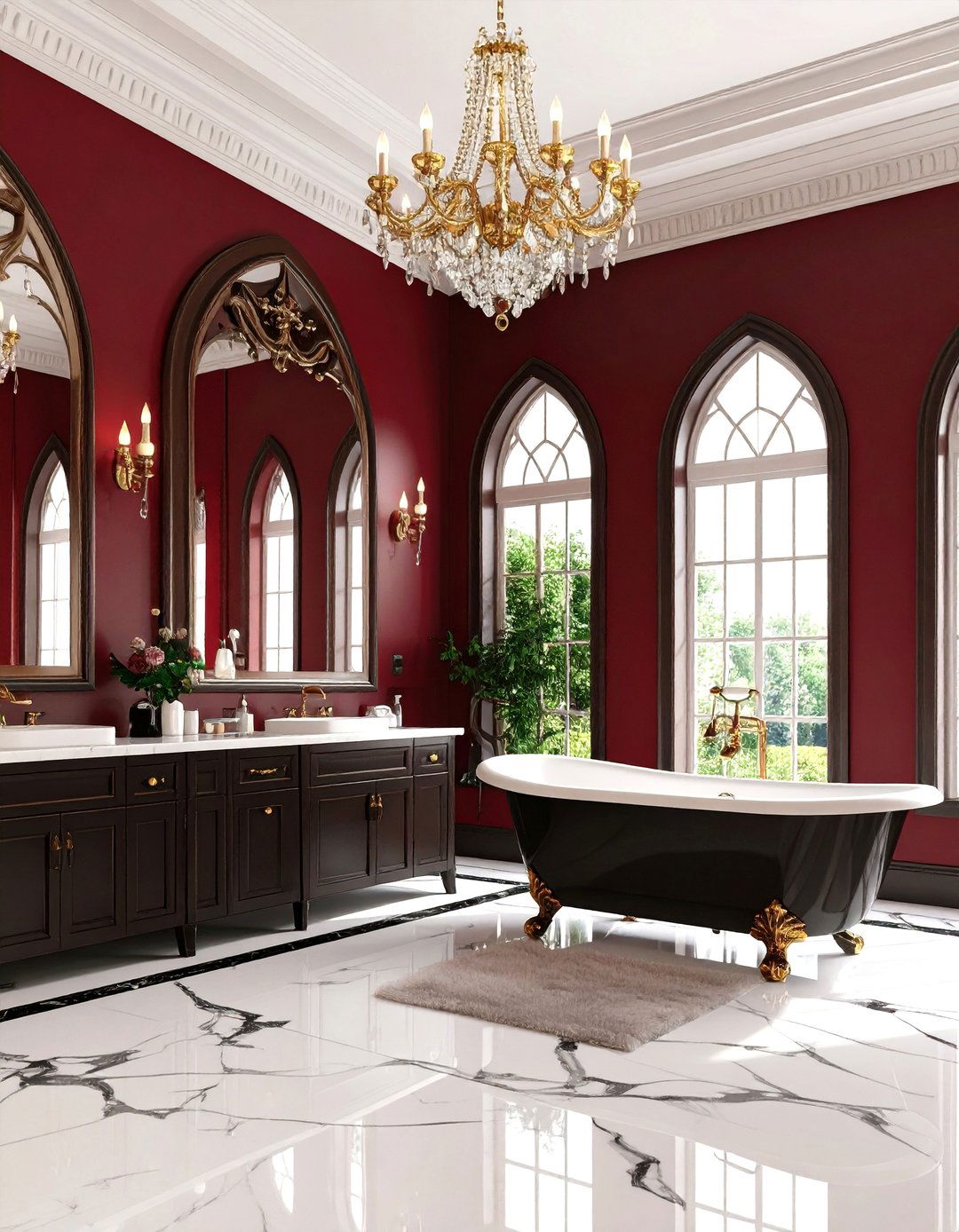 Gothic Revival Vintage Bathroom with Dramatic Architectural Elements - 20 Vintage Bathroom Ideas