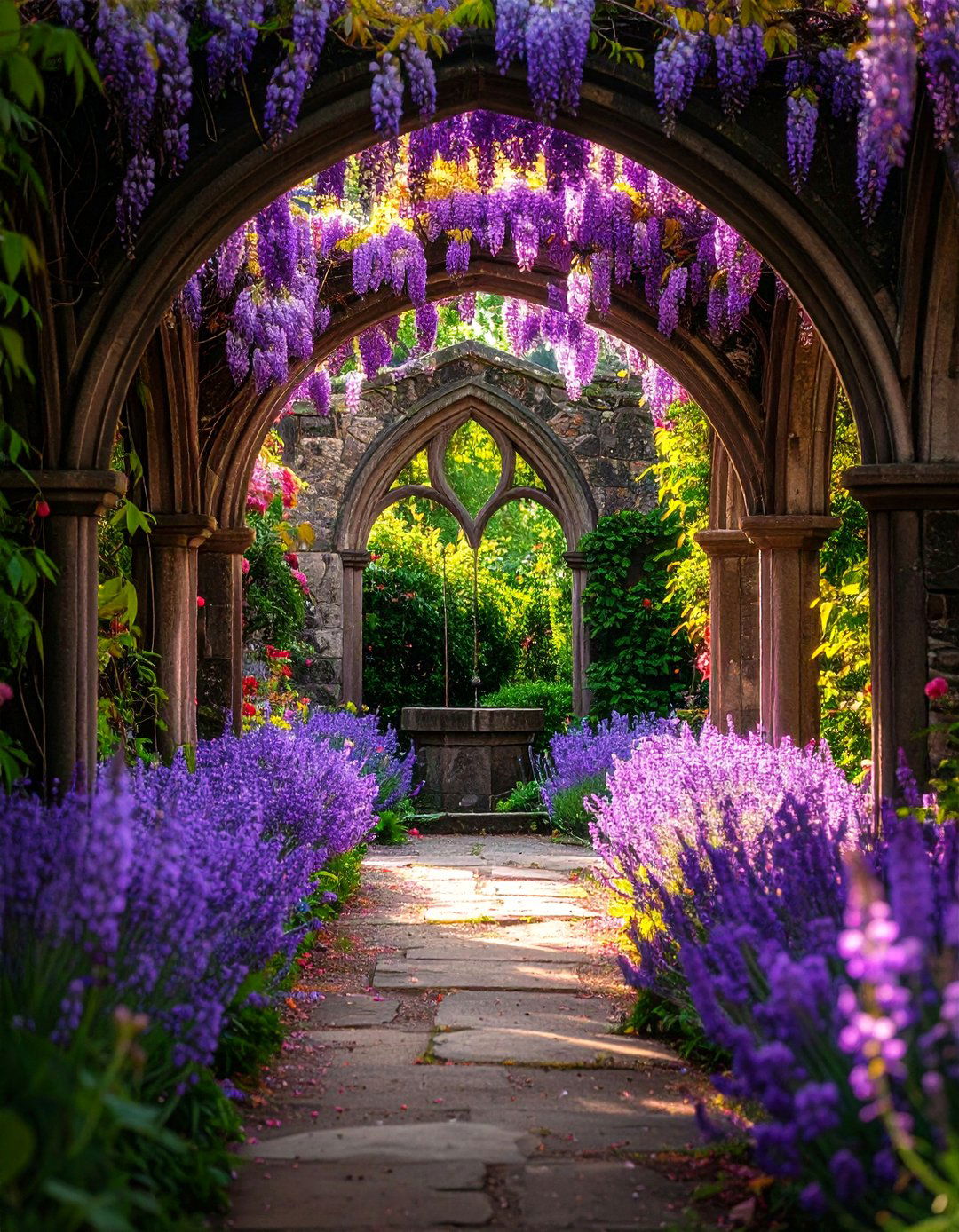 Gothic Style Outdoor Wishing Well with Dark Stone - 20 Outdoor Wishing Well Garden Ideas