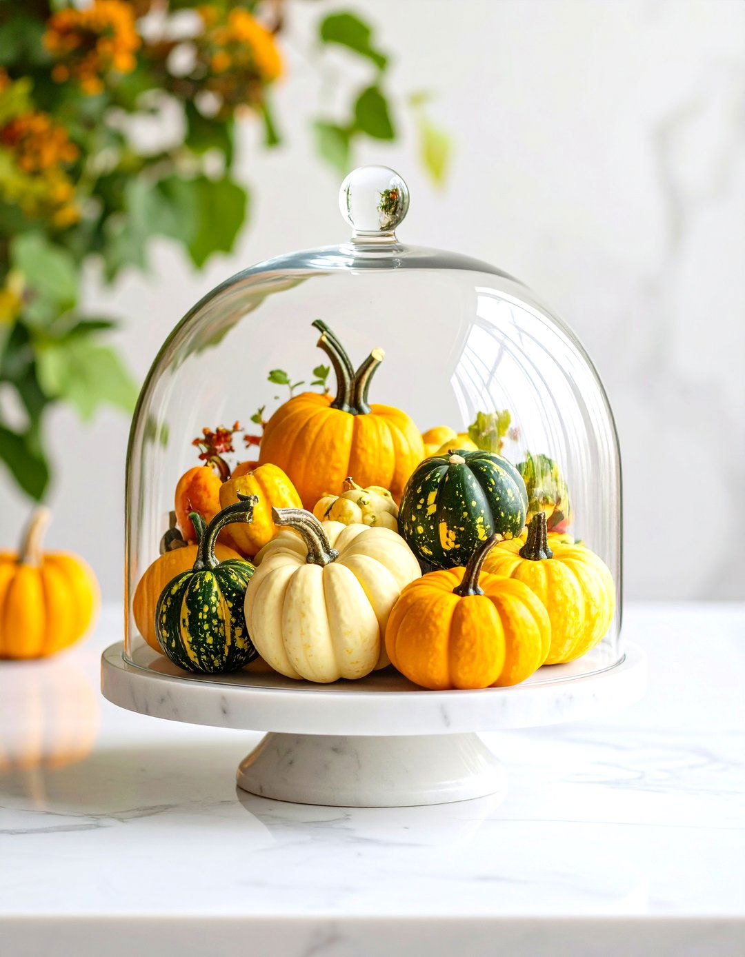 Gourds in Glass Cloche - 20 Thanksgiving Centerpiece Ideas