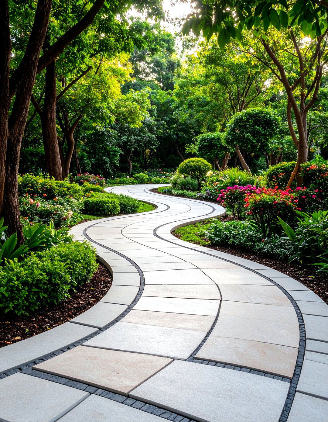 Graceful Curved Concrete Paver Walkway - 20 Concrete Paver Walkway Ideas