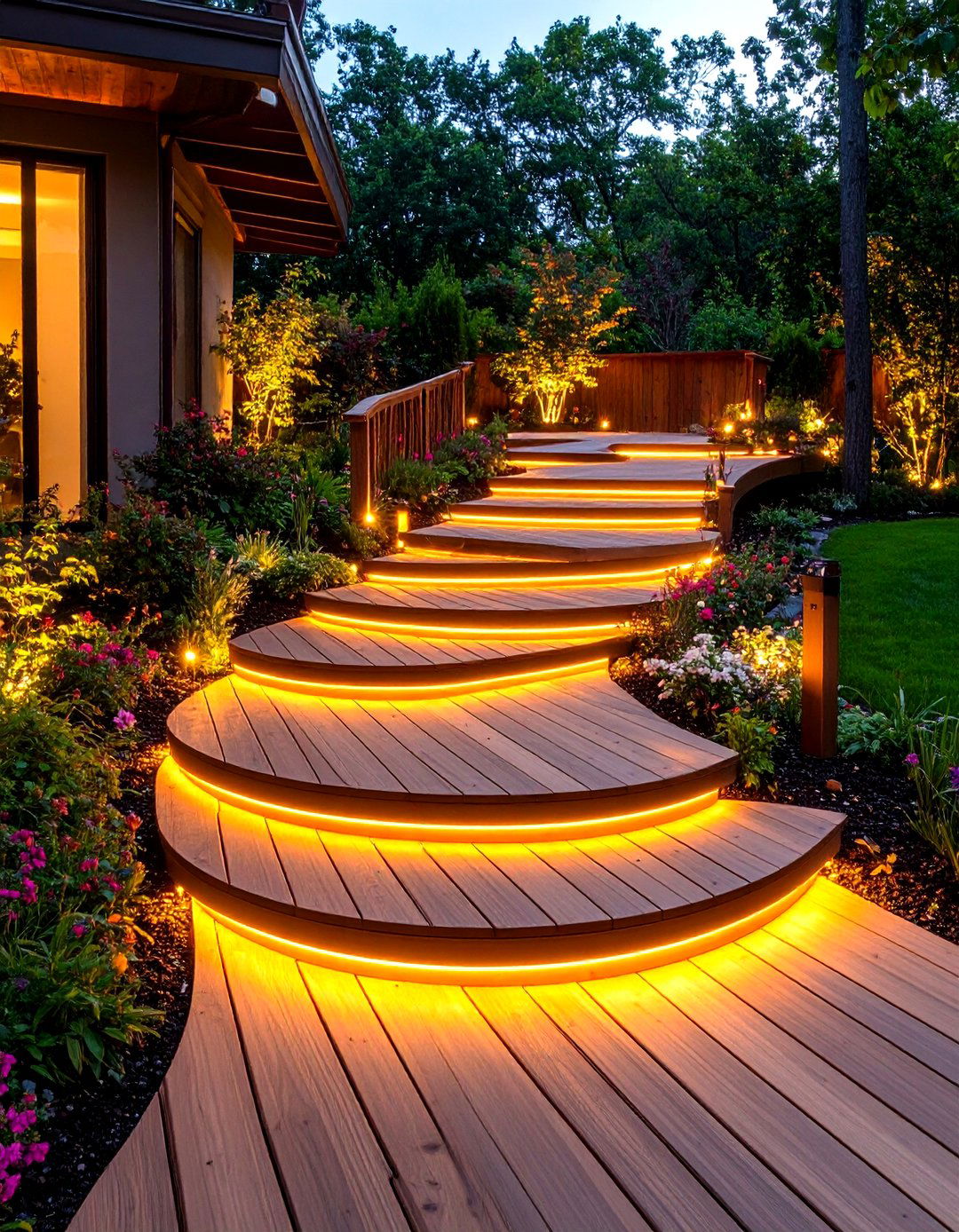 Graceful Curved Deck Steps Softening Hard Angles - 20 Deck Steps Ideas