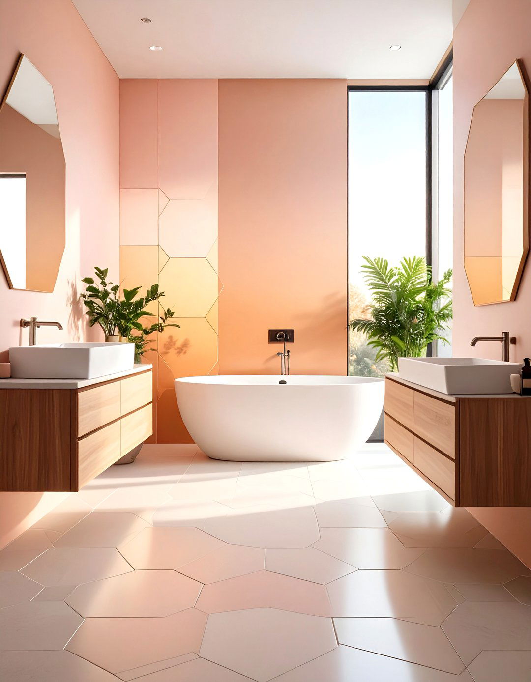 Gradient Ombre Hexagon Tiles for Artistic Flow - 20 Hexagon Tiles Ideas for Bathrooms
