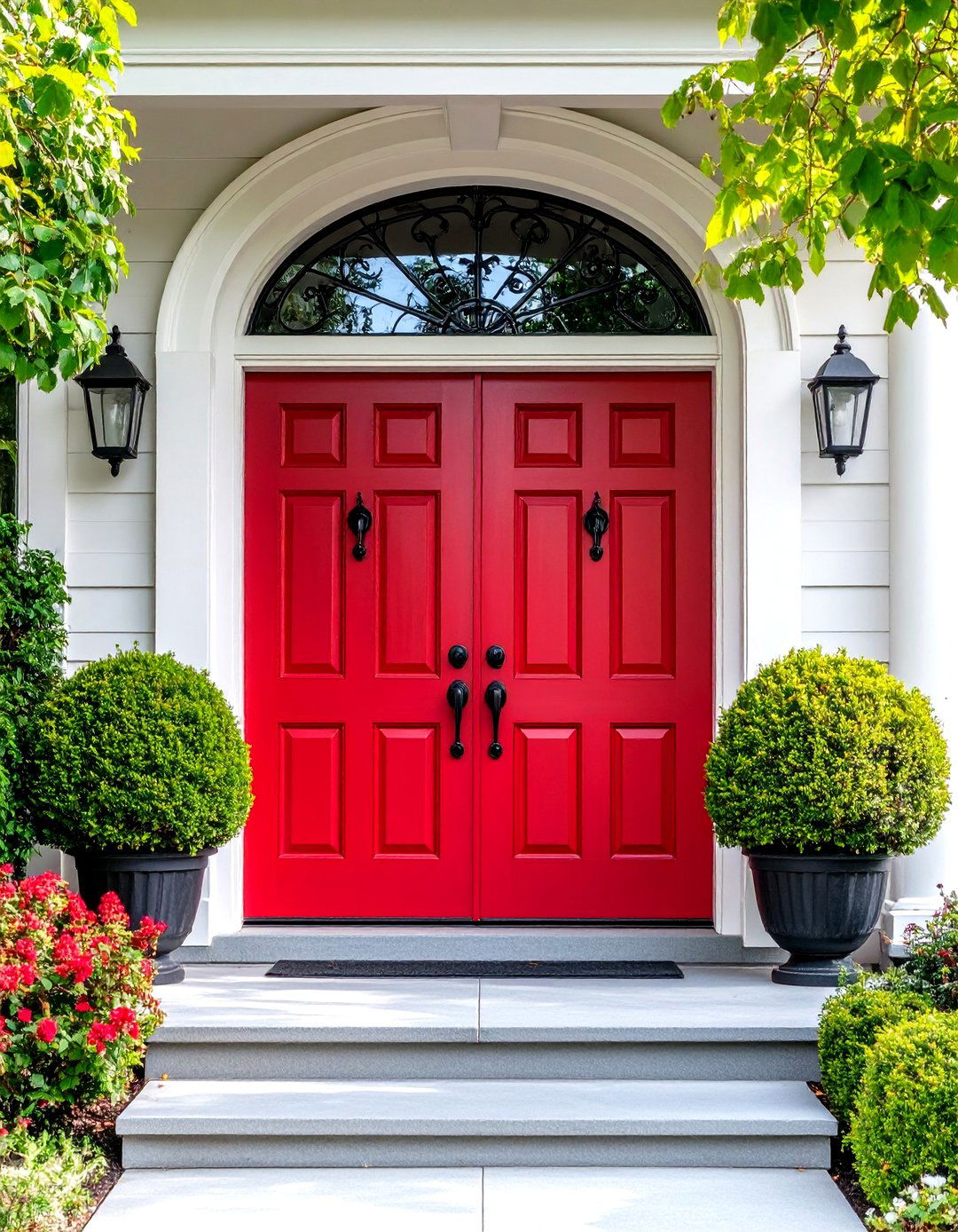 Grand Double Dark Red Front Doors for Statement Entries - 20 Dark Red Front Door Ideas