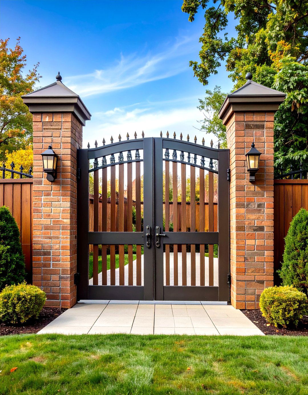 Grand Double Fence Gate for Formal Front Yards - 20 Fence Gate Ideas