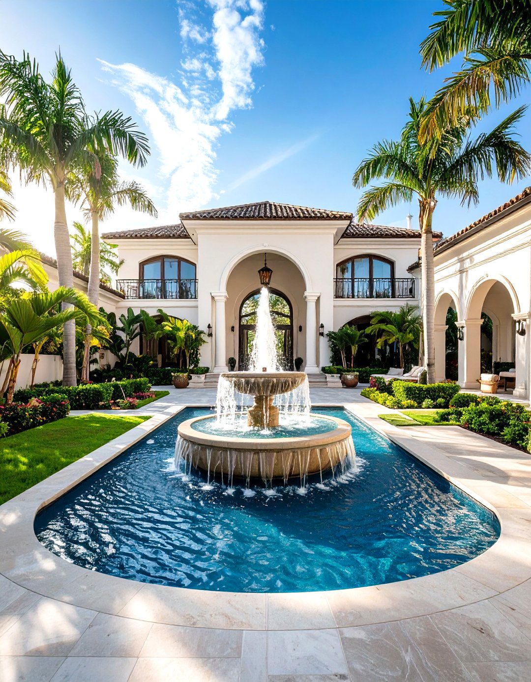 Grand Entrance Water Feature with Multiple Spouts - 20 Water Feature Ideas
