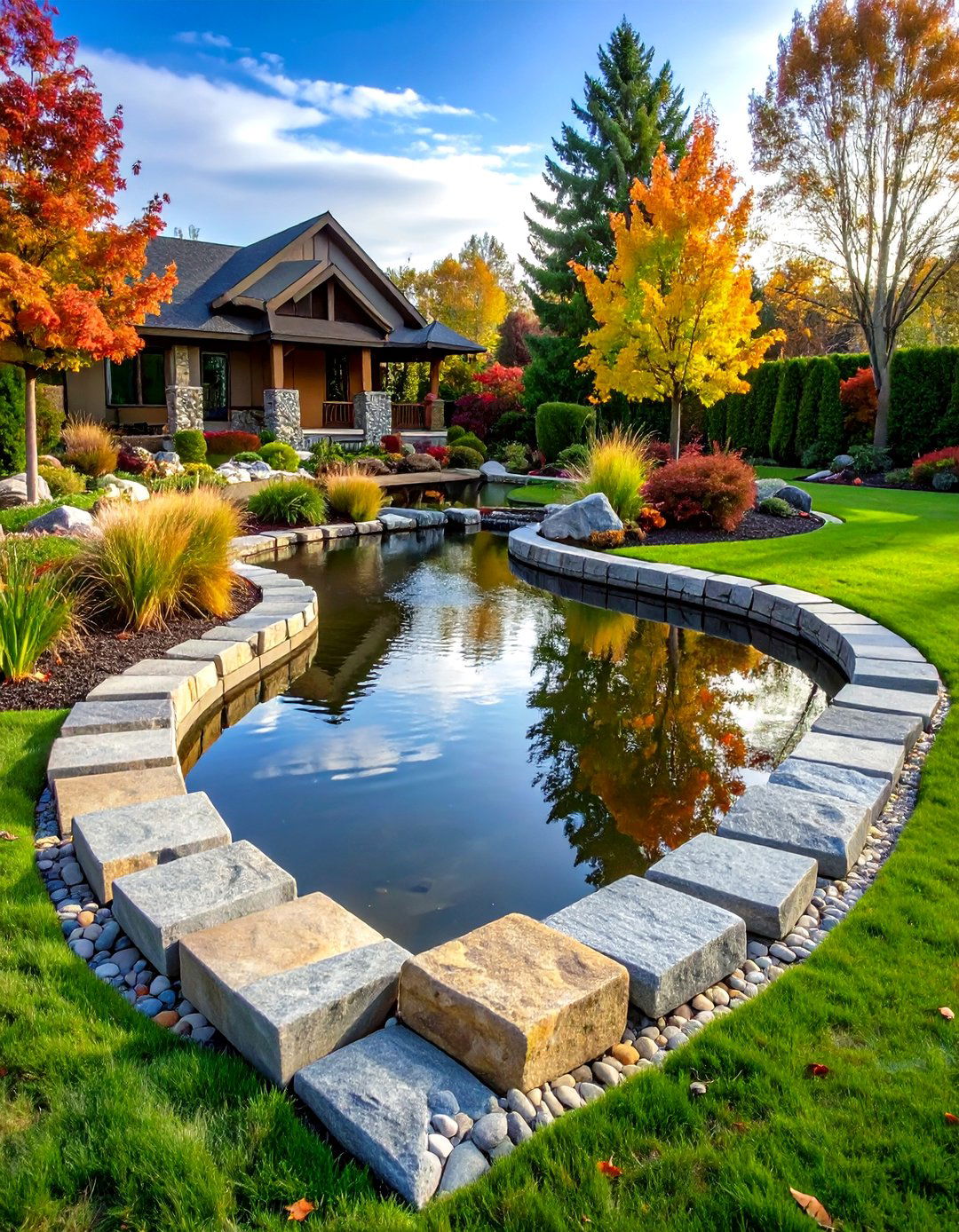 Granite Block Pond Edging - 20 Pond Edging Ideas