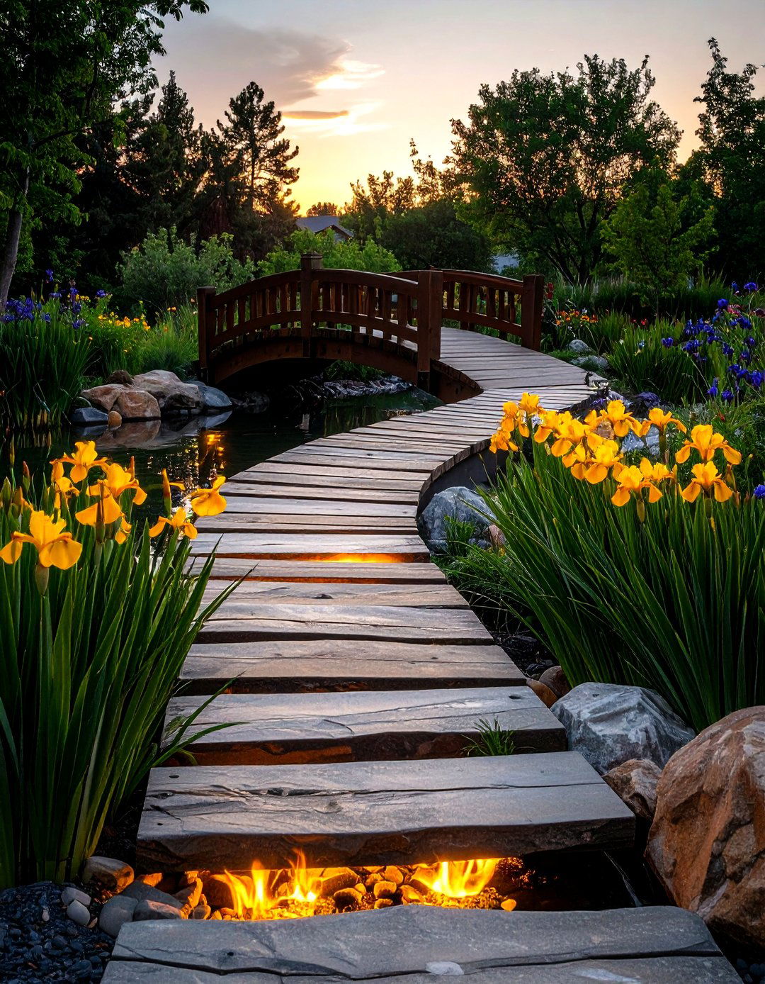 Granite Bridge Walkway Over a Water Feature - 20 Granite Walkway Ideas