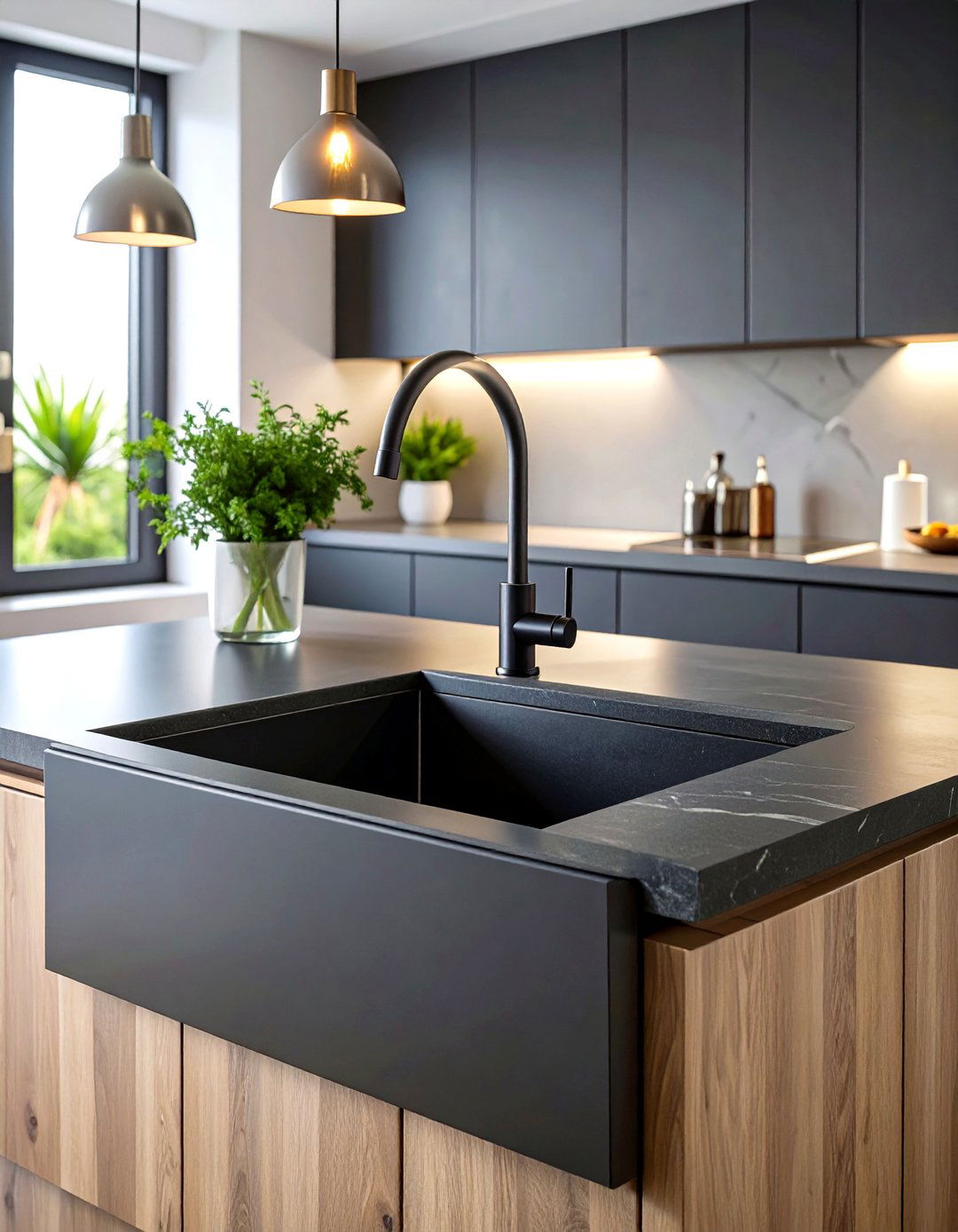 Granite Composite Corner Kitchen Sink in Matte Black - 20 Corner Kitchen Sink Ideas