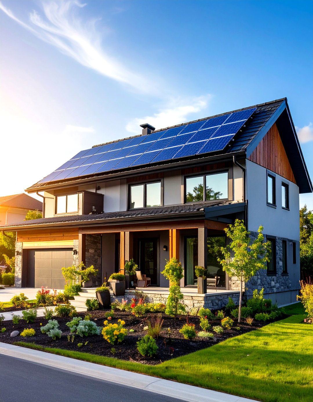 Granite Grey Energy Smart Build with Black Solar Frames - 20 Grey House With Black Trim