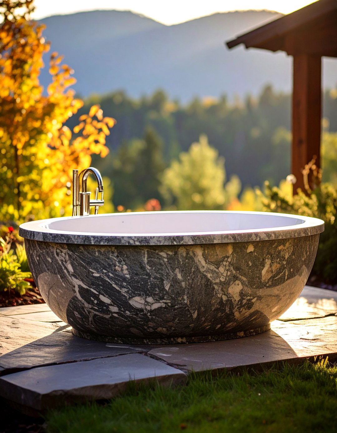 Granite Outdoor Bathtub for Monolithic Elegance - 20 Outdoor Bathtub Ideas