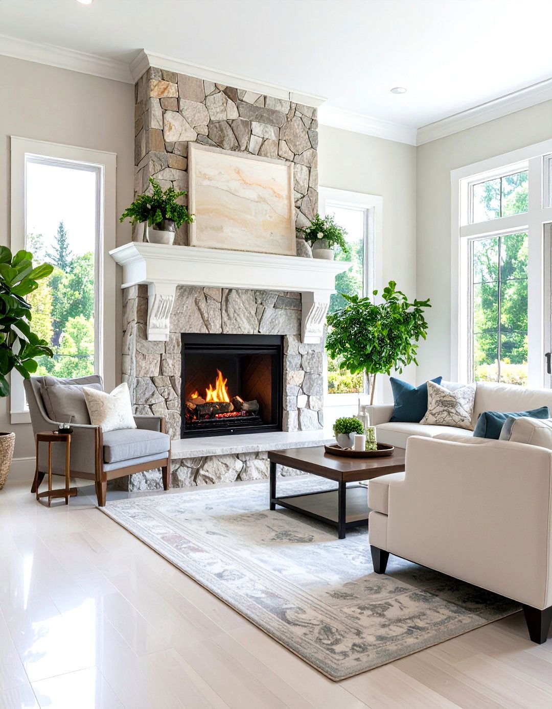Granite Slab Rustic Fireplace with Natural Edge - 20 Rustic Fireplaces