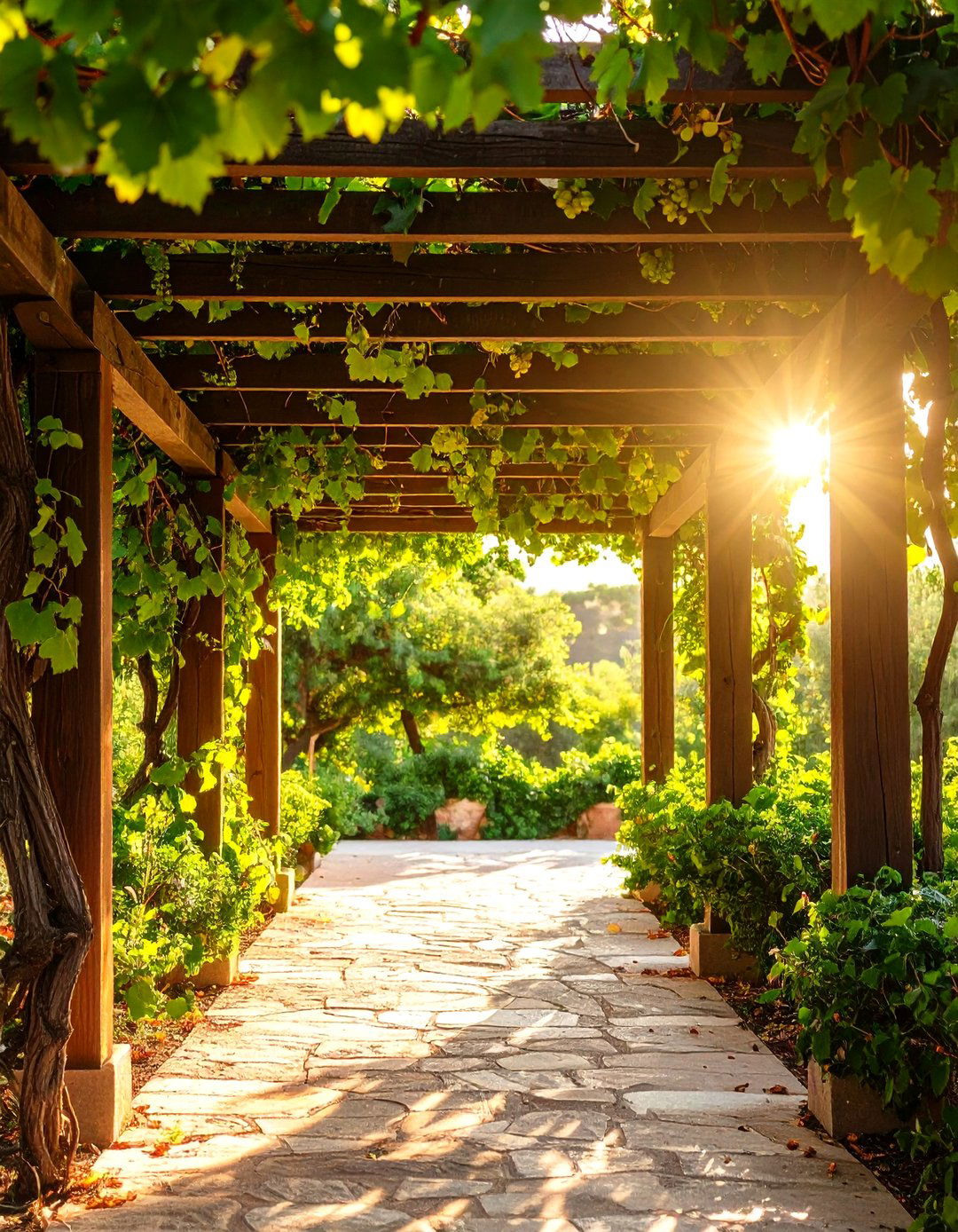 Grape Arbor for Shade and Fruit - 20 Greek Garden Ideas