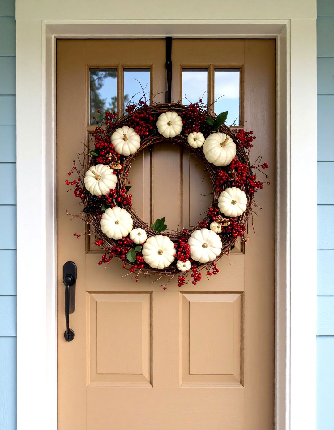Grapevine Moon Wreath with Berry Clusters - 20 Front Door Fall Decor Ideas