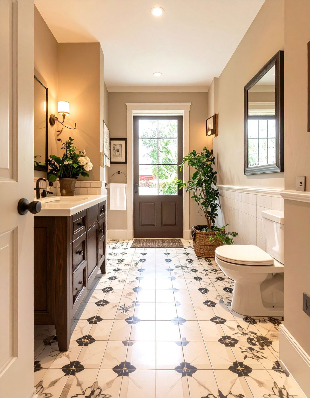 Graphic Floor Tiles as a Focal Point - 20 Downstairs Toilet Ideas
