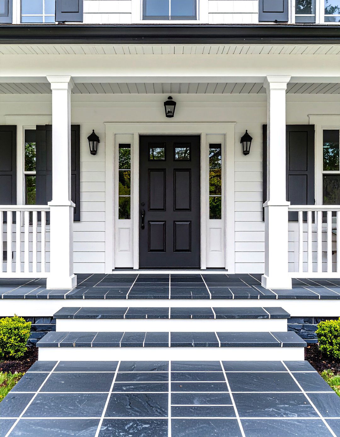 Graphic Grout Contrast Front Porch Tile Drama - 20 Front Porch Tile Ideas