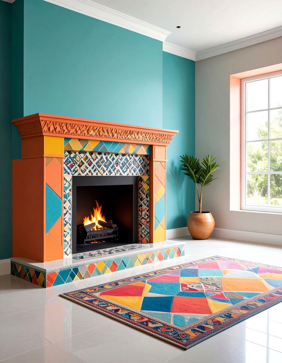 Graphic Stenciled Fireplace Pattern - 20 Fireplace Paint Ideas