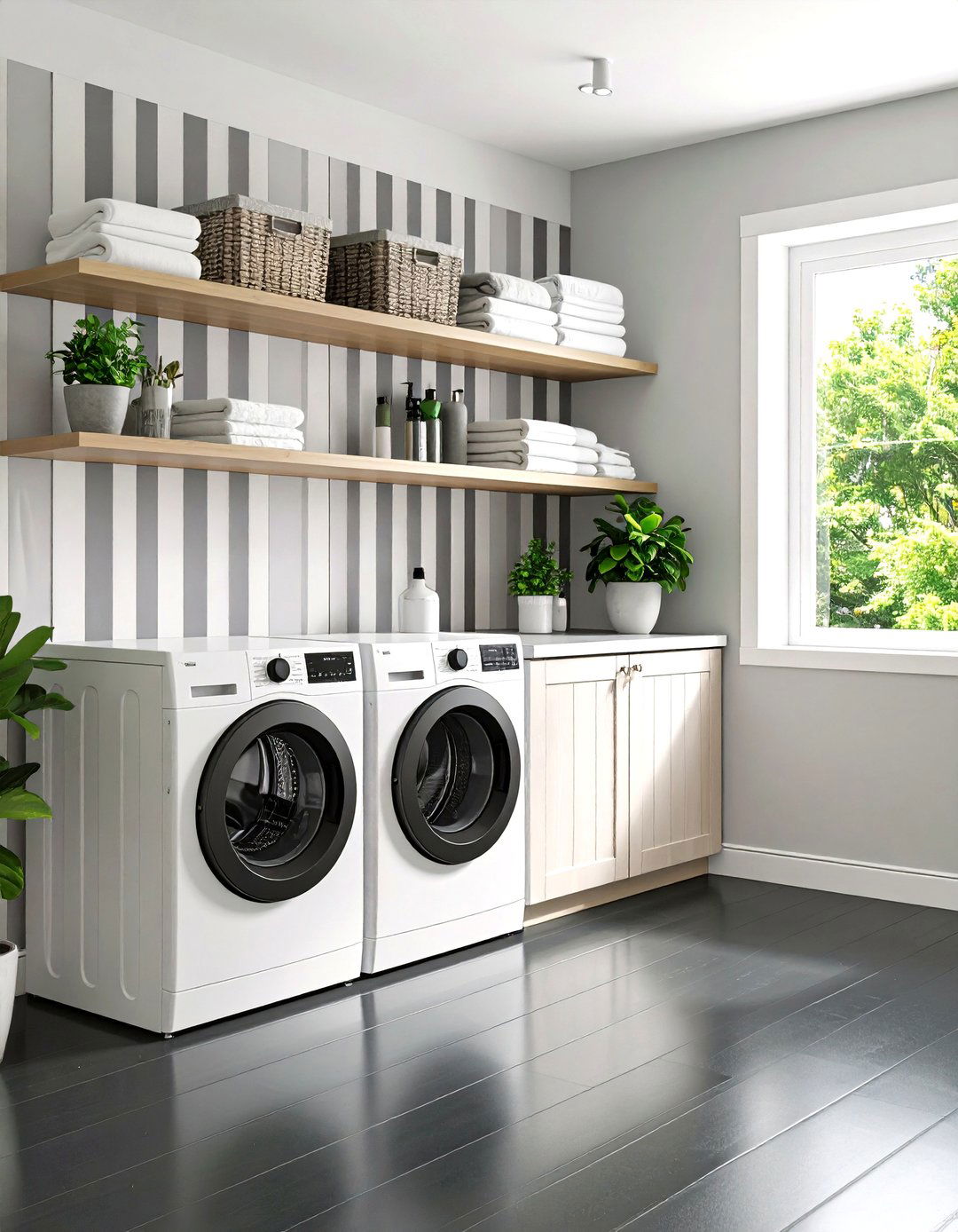 Graphic Stripe Play in a Laundry Nook - 20 Laundry Room Paint Ideas