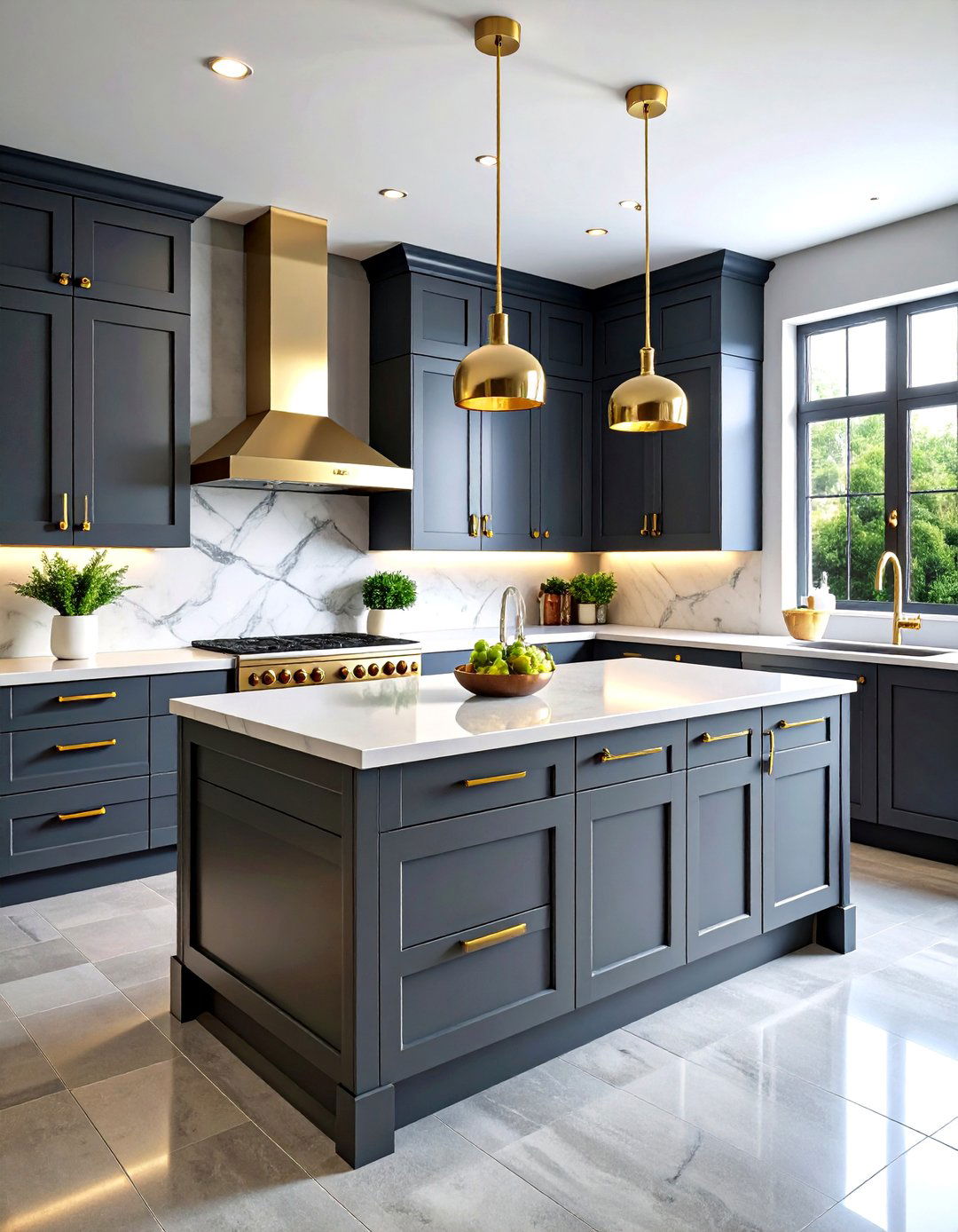 Graphite Grey Kitchen with Luxe Brass Details - 20 Grey and White Kitchen Designs
