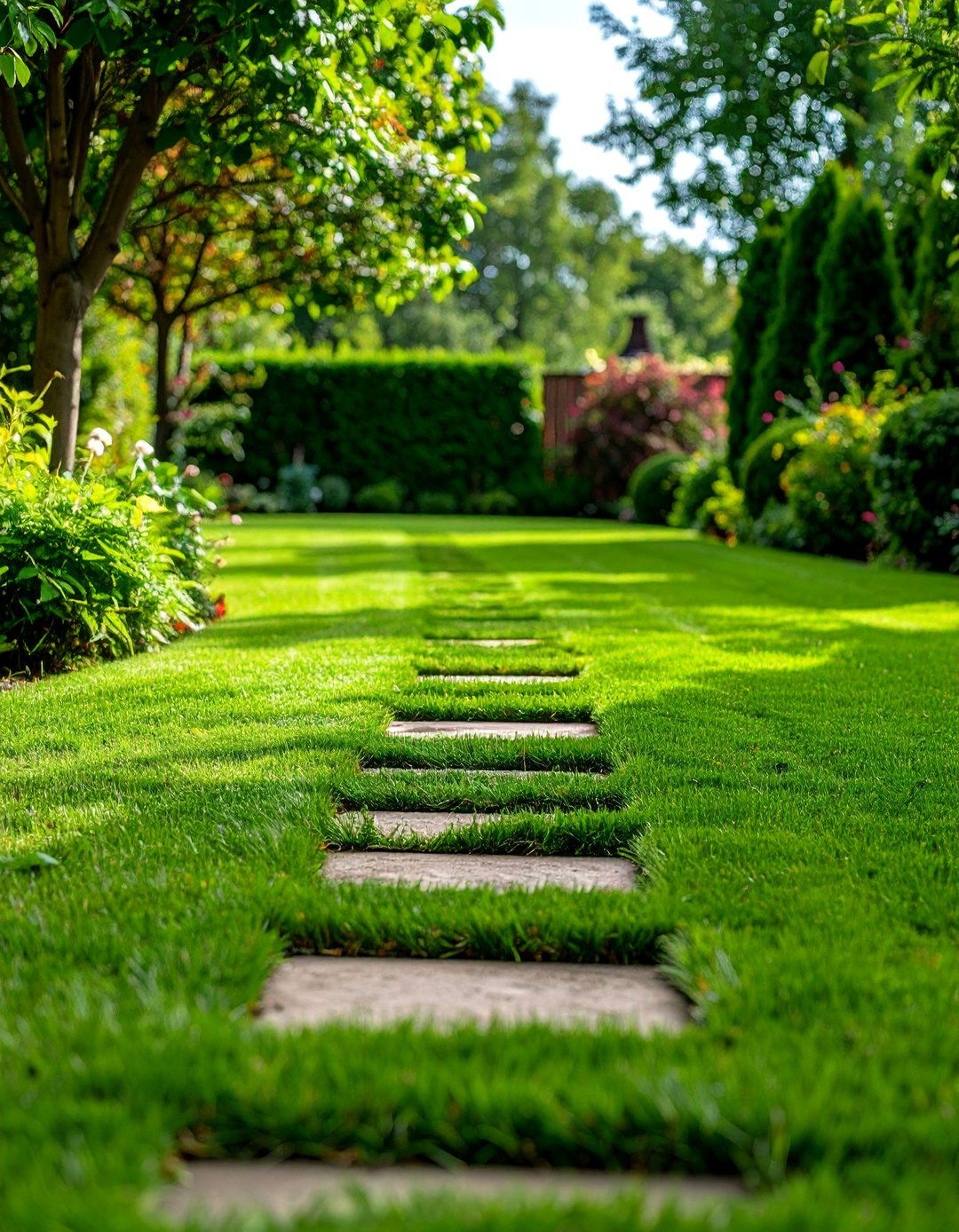 Grass Garden Path with Mown Strips - 20 Garden Path Ideas