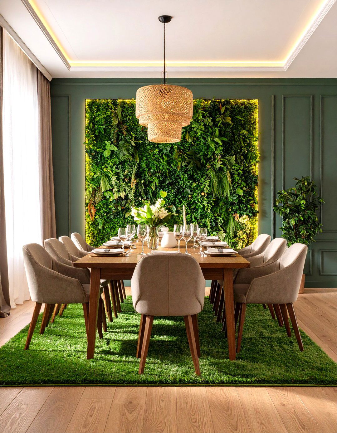 Grasscloth Inset Half Wall Paneling for Luxe Contrast - 20 Half Wall Paneling Ideas