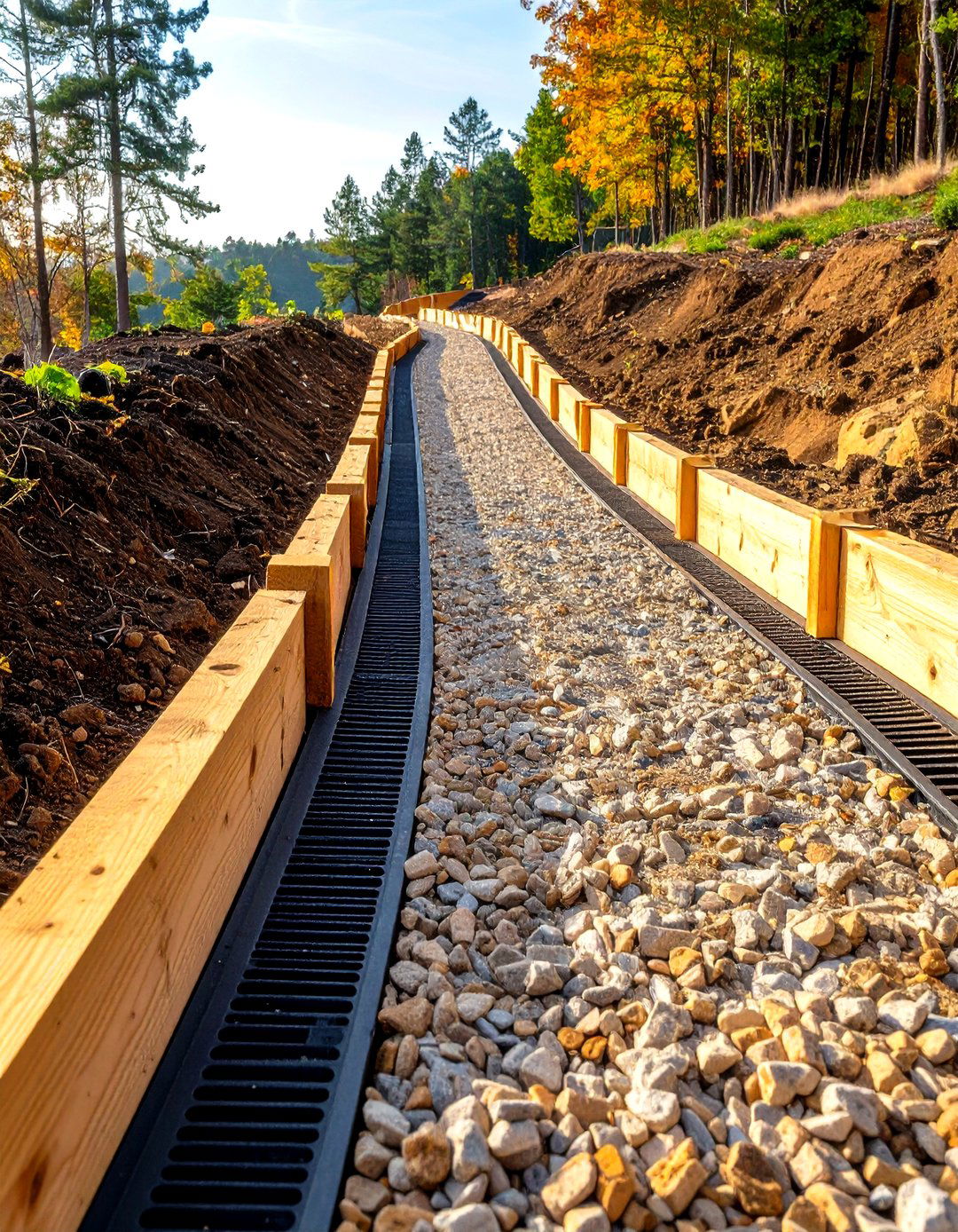Gravel Driveway with Retaining Walls on a Slope - 20 Gravel Driveway Ideas
