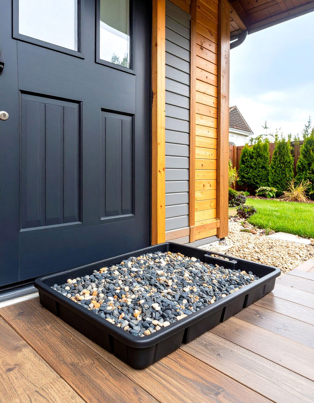 Gravel Filled Boot Tray Contains Drips and Grit - 20 Garage Shoe Storage Ideas