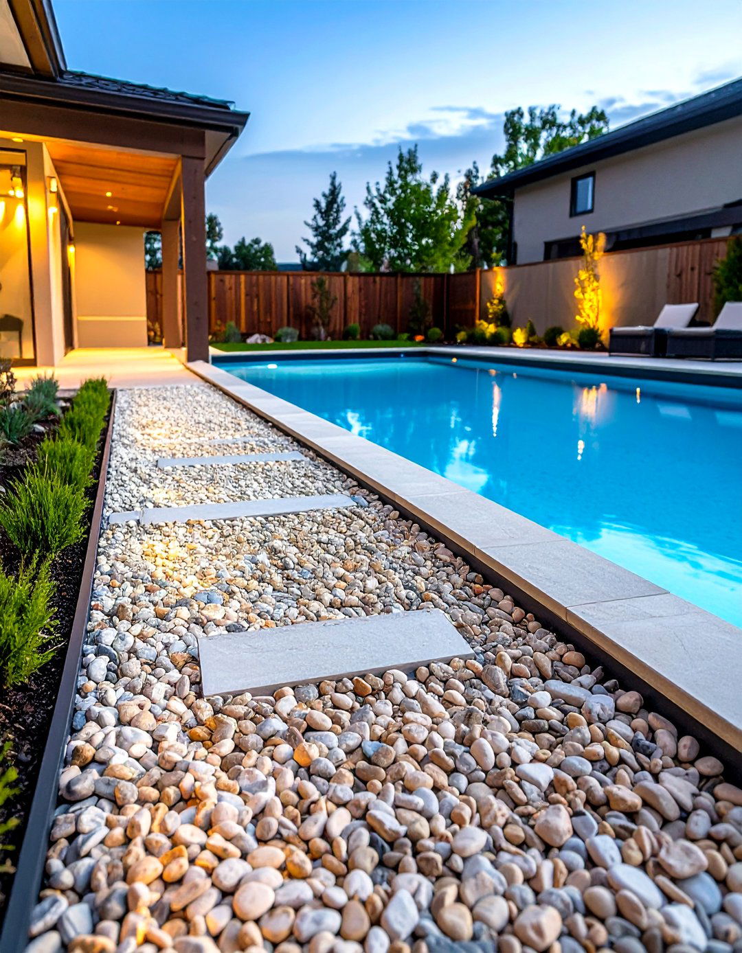 Gravel Pool Walkway with Steel Edge Restraints - 20 Pool Walkway Ideas