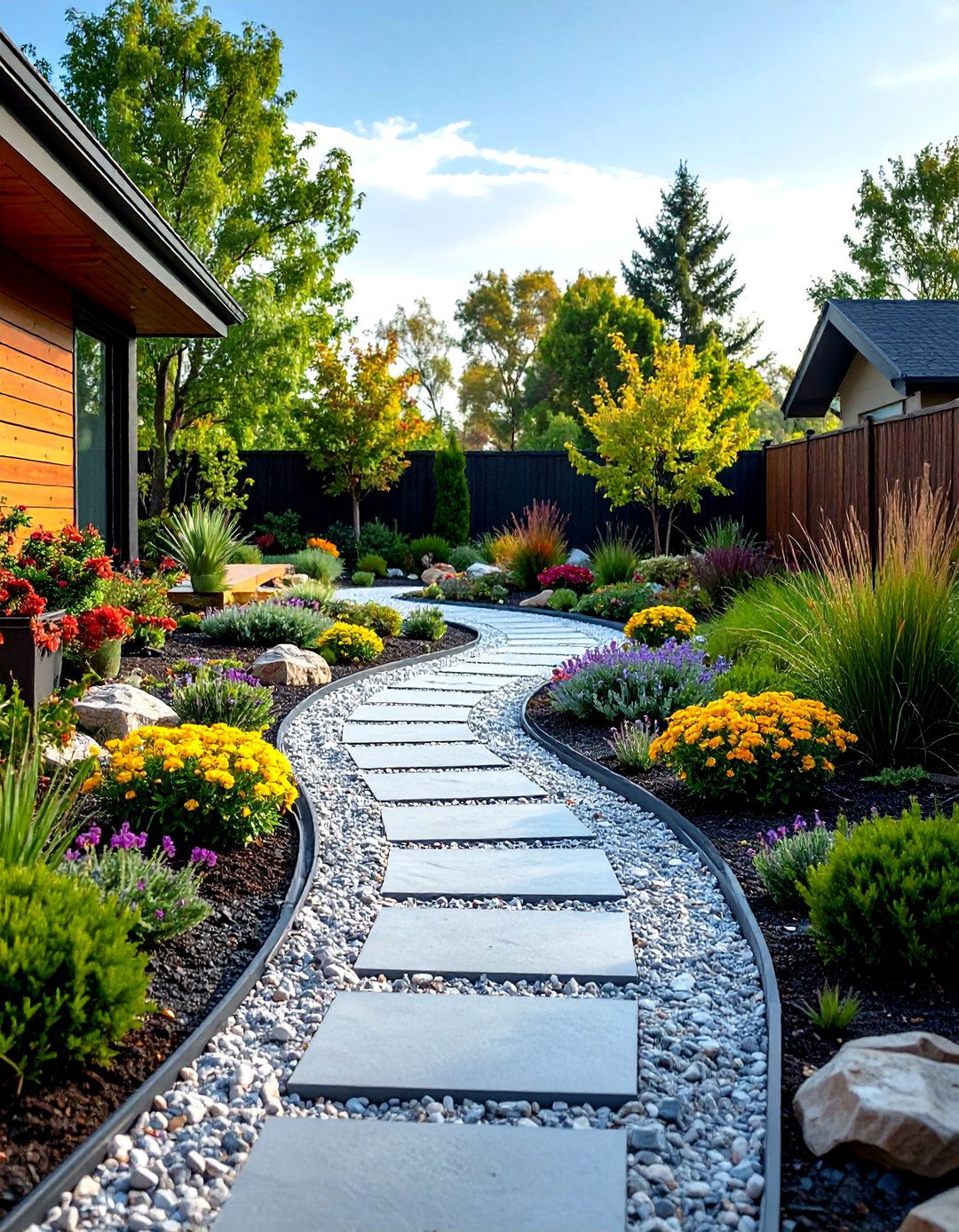 Gravel Rock Walkway with Steel Edging Borders - 20 Rock Walkway Ideas