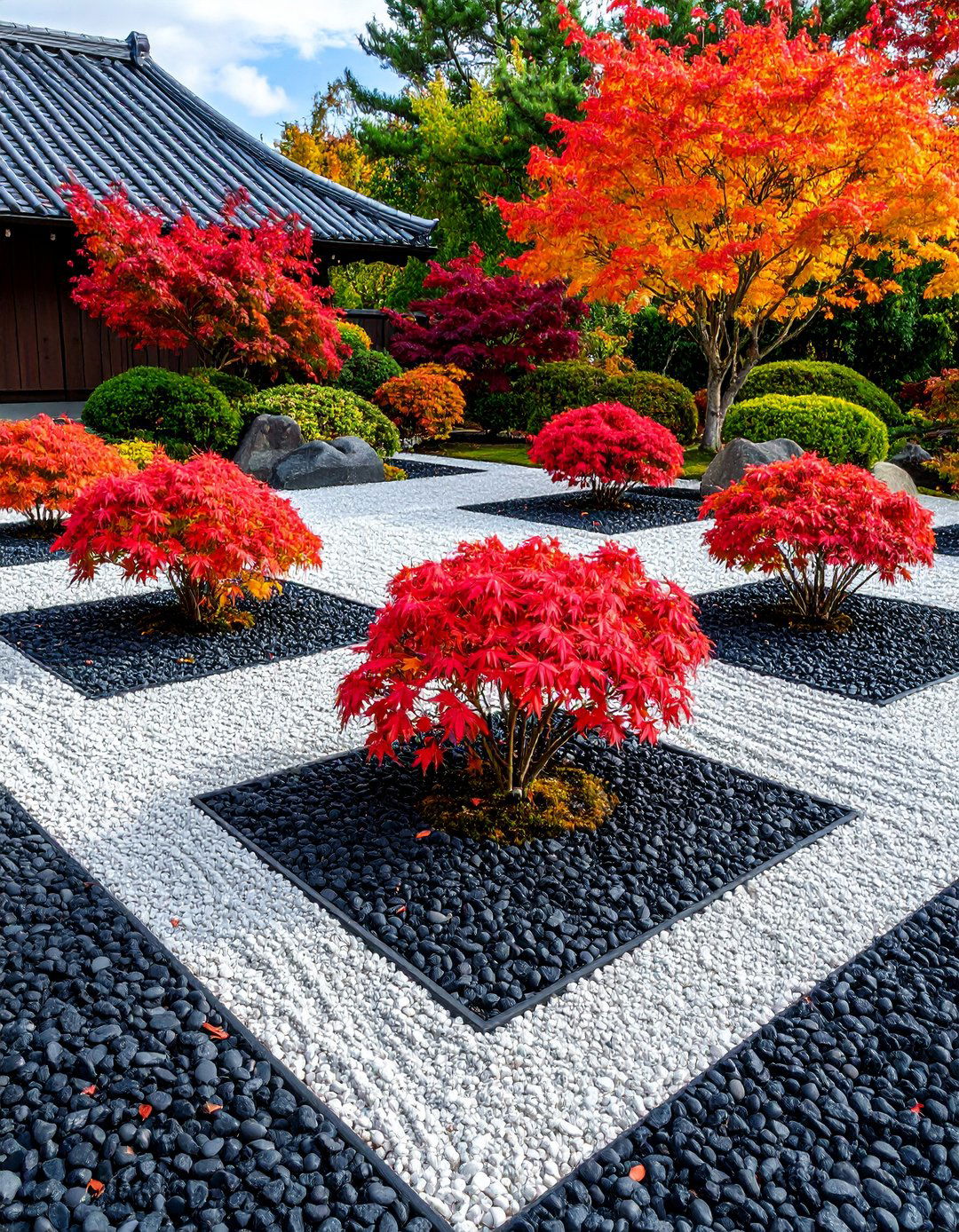 Gravel and Black Mulch Modern Mosaic - 20 Black Mulch Landscaping Ideas